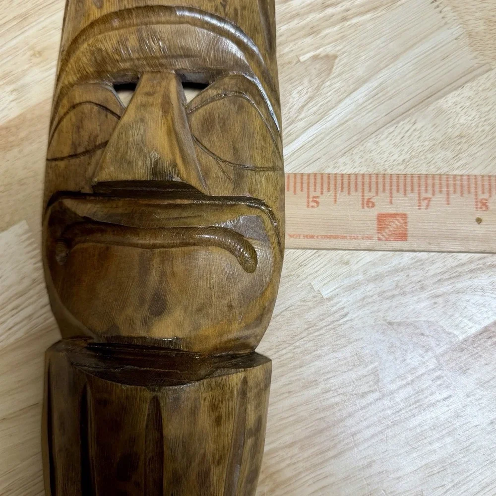 Hand Carved Wooden Tribal Wall Mask Primitive Folk Art Hanging Decor 11.5